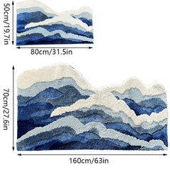 ZYLG blue 3D ocean wave bath mat close-up fiber detail highlights high absorption.