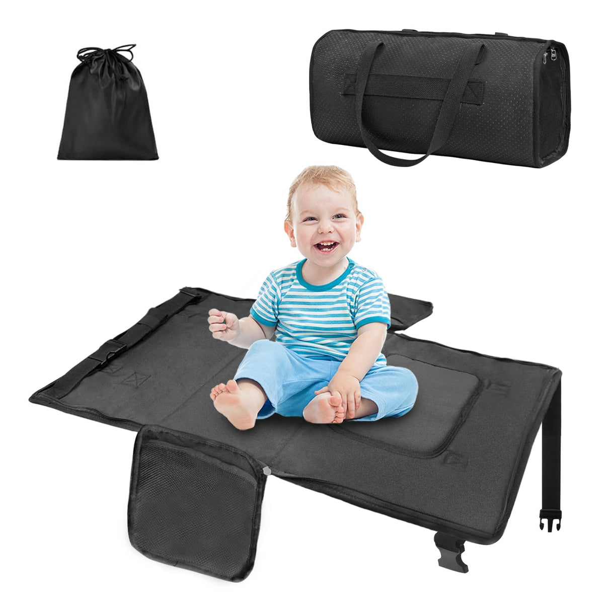 Zyphoria toddler airplane bed fabric close-up showing waterproof, breathable surface for travel