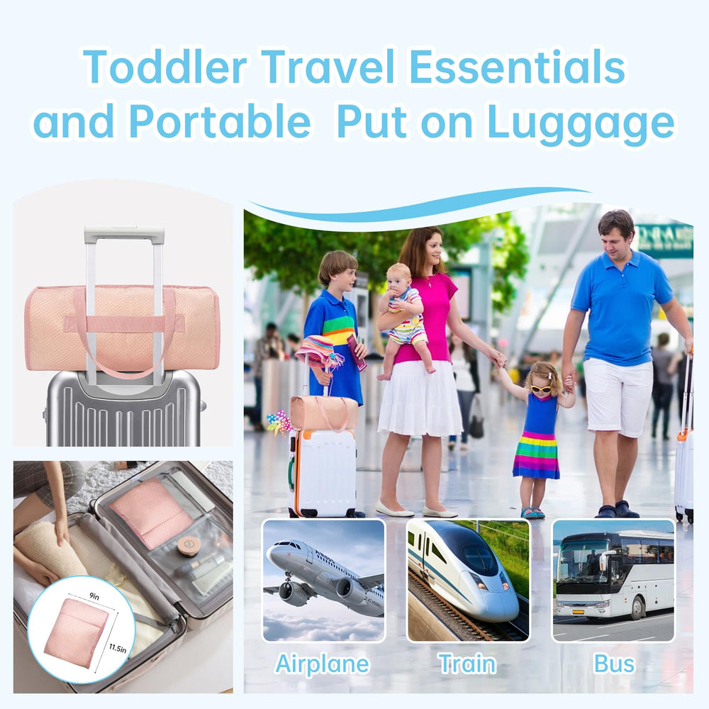 Zyphoria Toddler Airplane Bed pink packing-01 demonstrates luggage strap-friendly design.