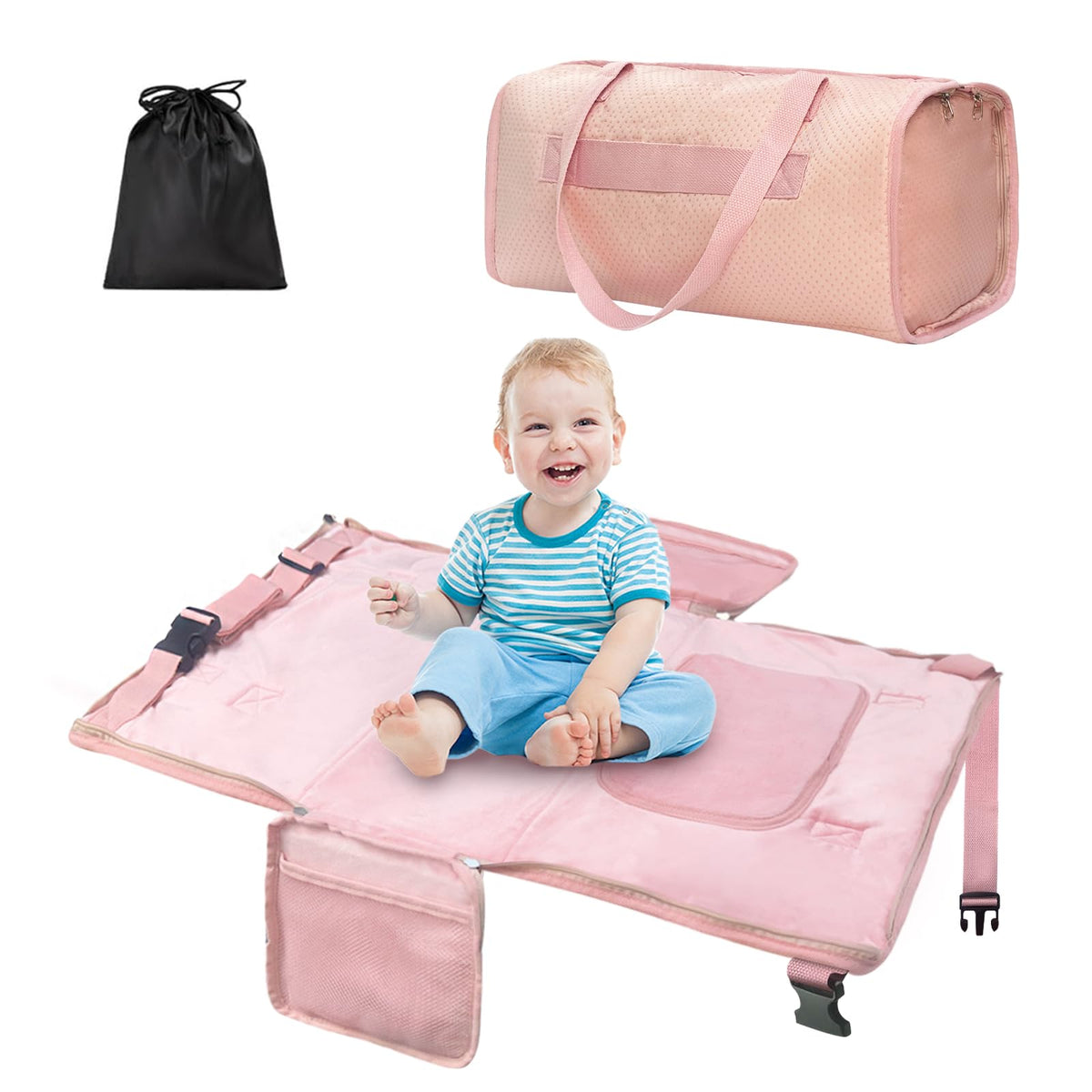 Zyphoria Toddler Airplane Bed pink usage-01 shows a cozy flight setup for play and nap time.