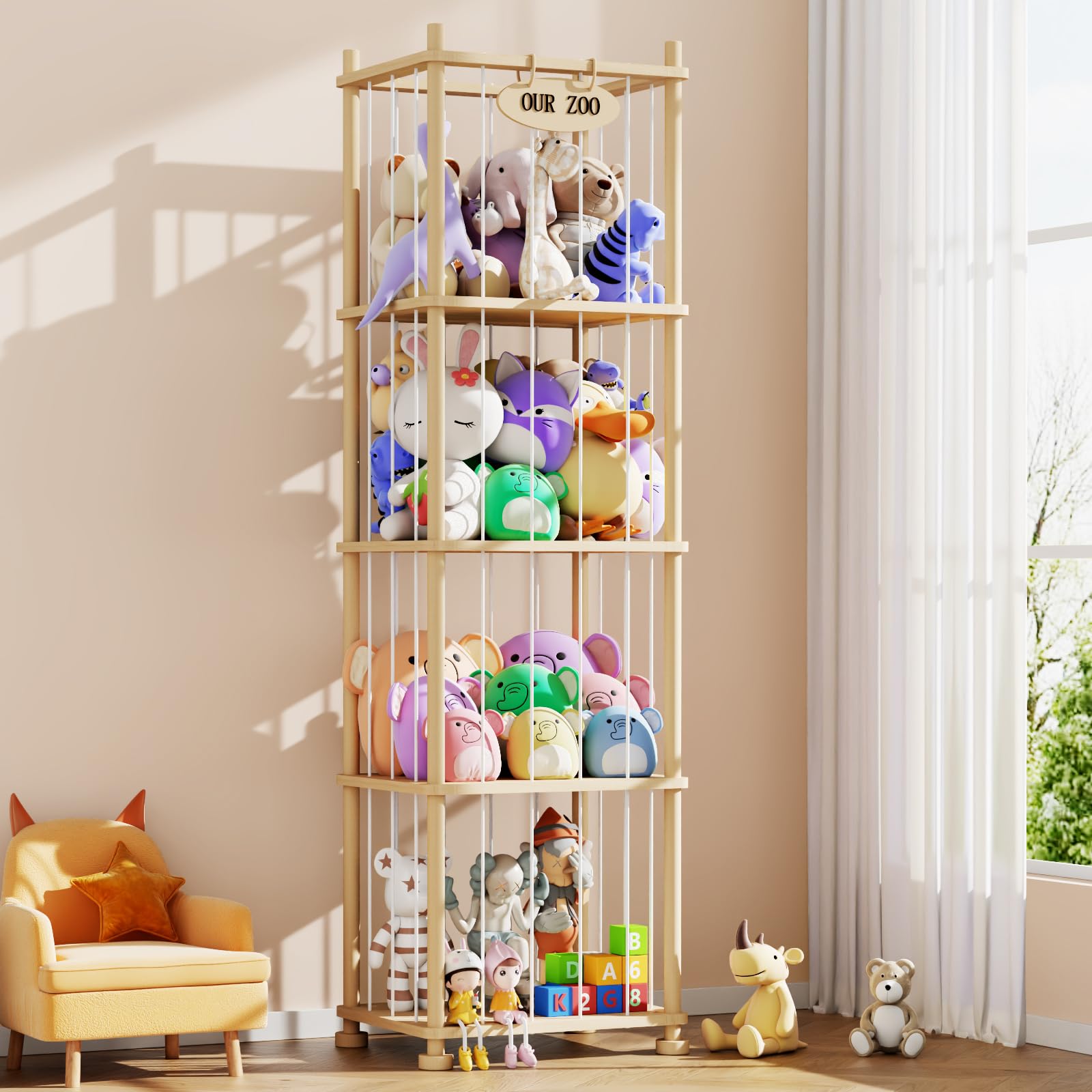 Zyraflux stuffed animal storage organizer with shelf setup for tidy plush sorting.