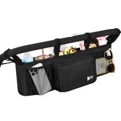 ZZM double stroller organizer fits Bob Duallie with a secure side view for jogging