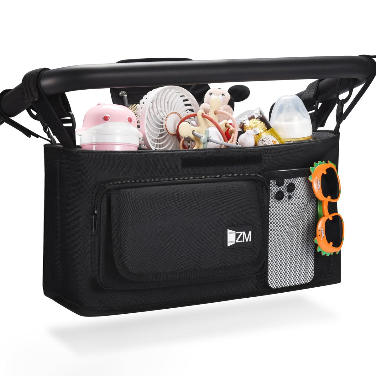 ZZM Parent Console organizer shows compatibility with WONDERFOLD and other wagons for versatile fitting