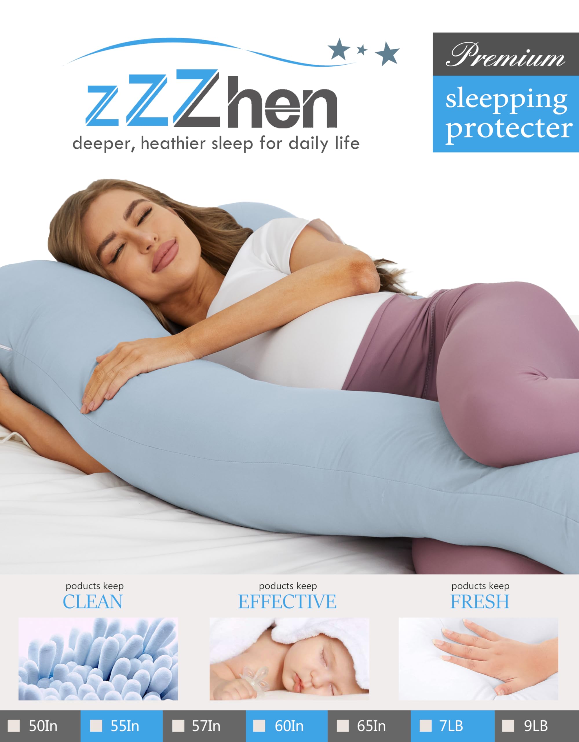 ZZZhen pregnancy pillow back support promotes stable alignment for side sleeping routines.